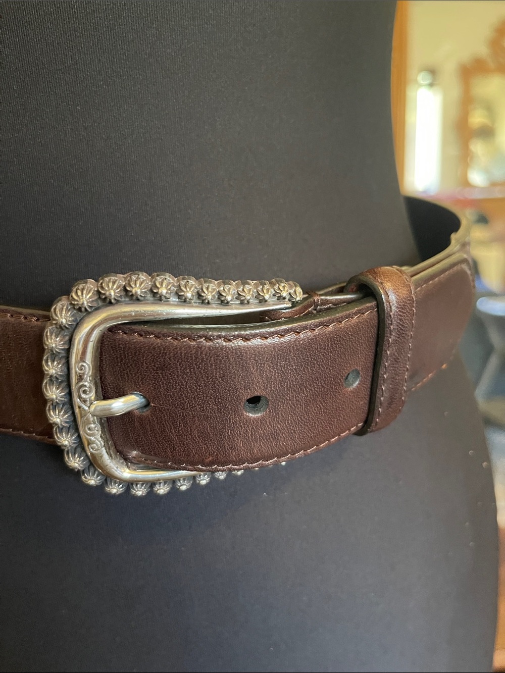 Brighton Brown Leather Belt with Decorative Silver Buckle m/30